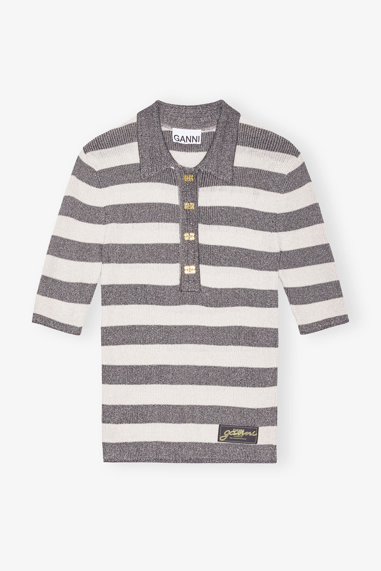 Striped Sparkle Rib Polo T-Shirt