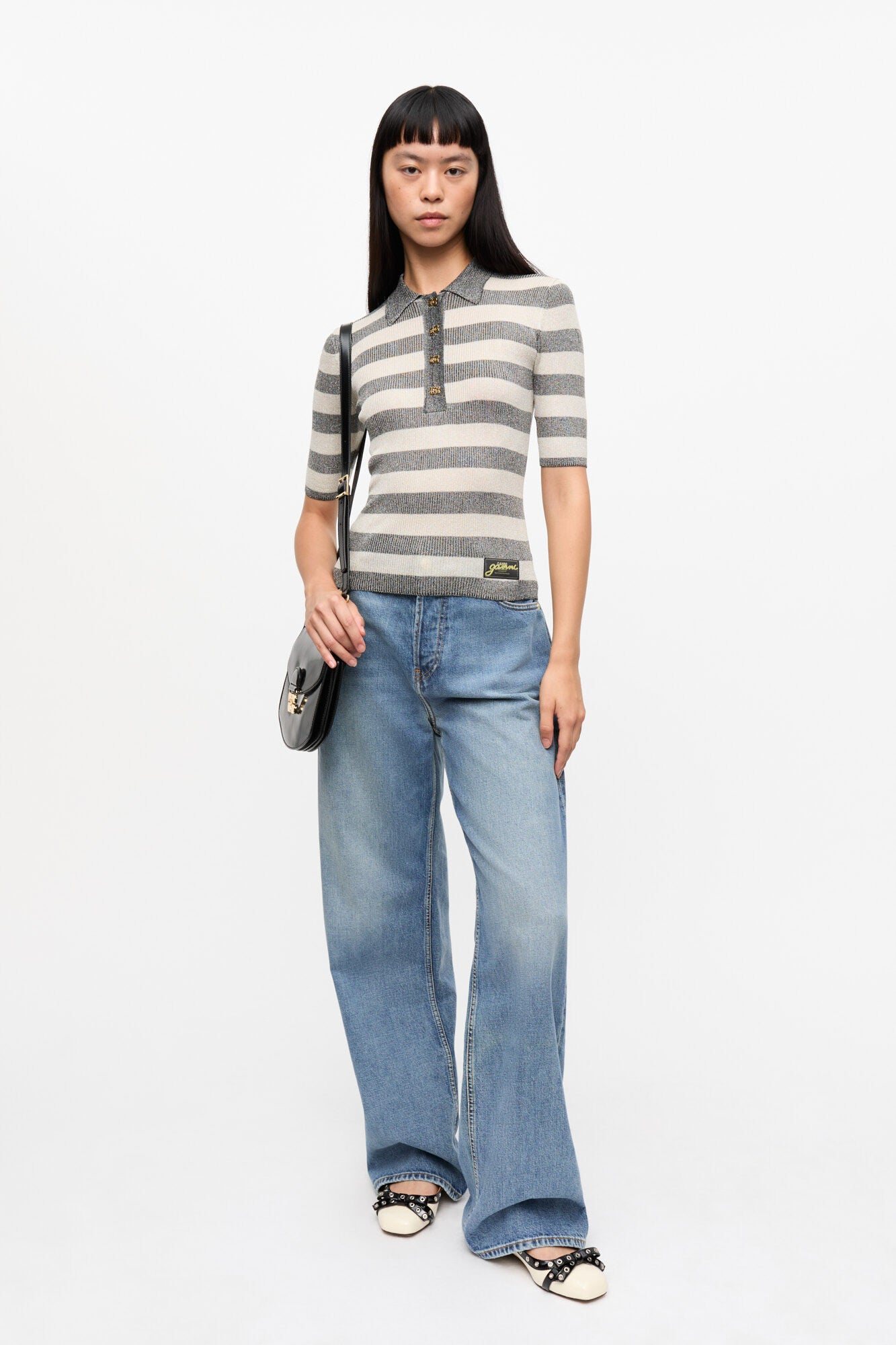 Striped Sparkle Rib Polo T-Shirt
