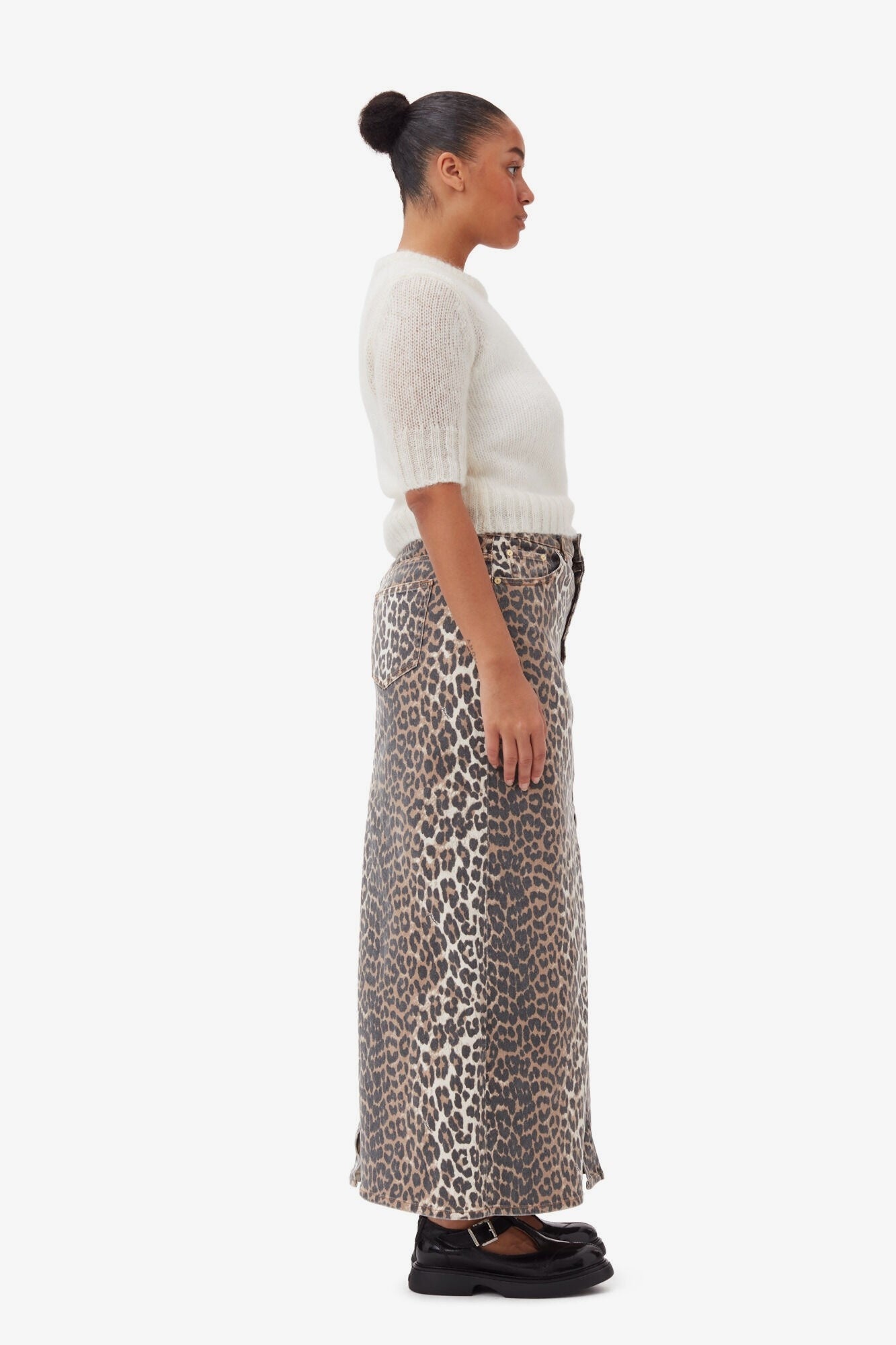 Leopard  Denim Maxi Skirt