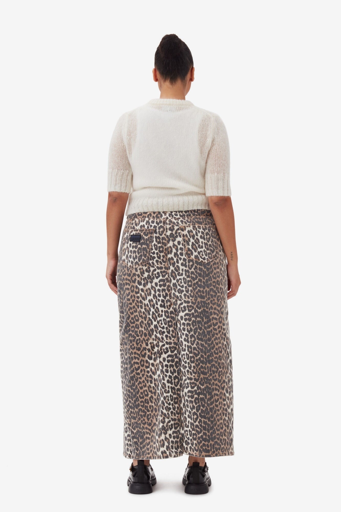 Leopard  Denim Maxi Skirt