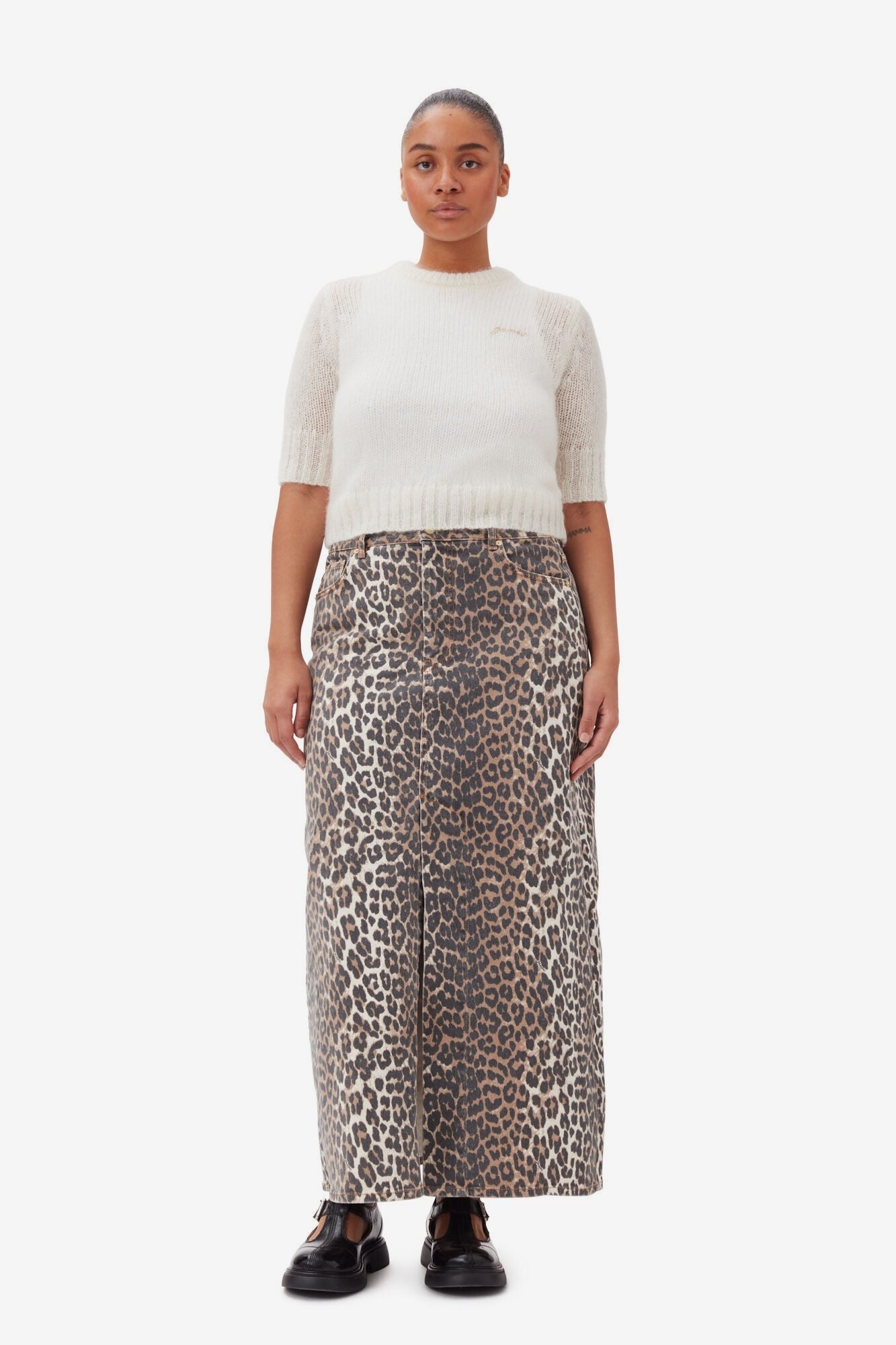 Leopard Denim Maxi Skirt IVY