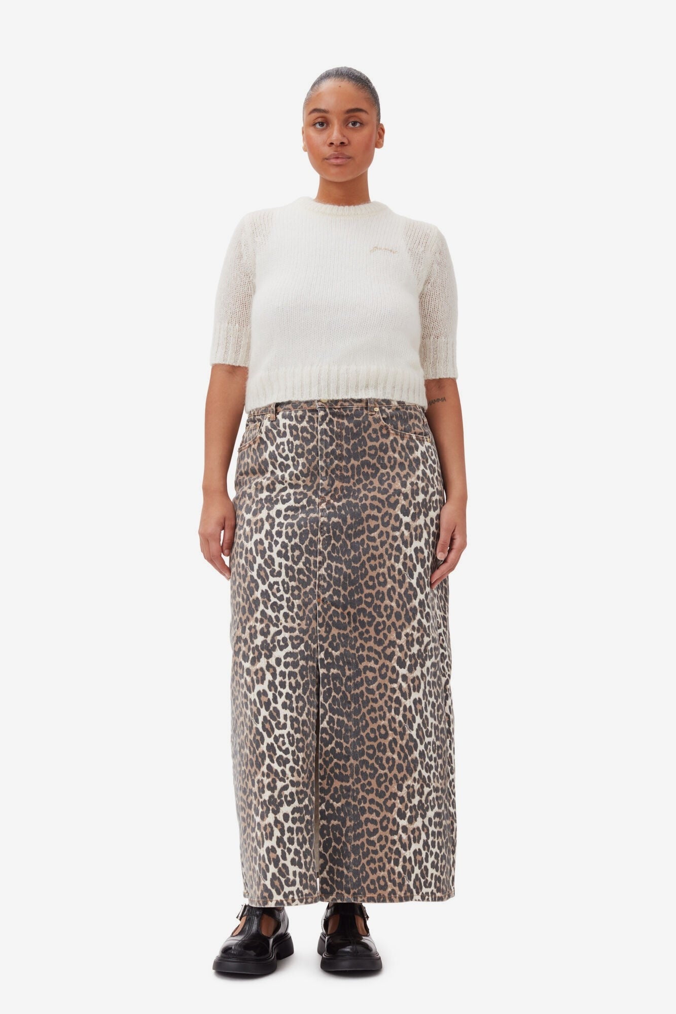 Leopard  Denim Maxi Skirt