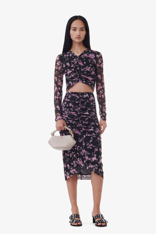 Printed Mesh Midi Skirt