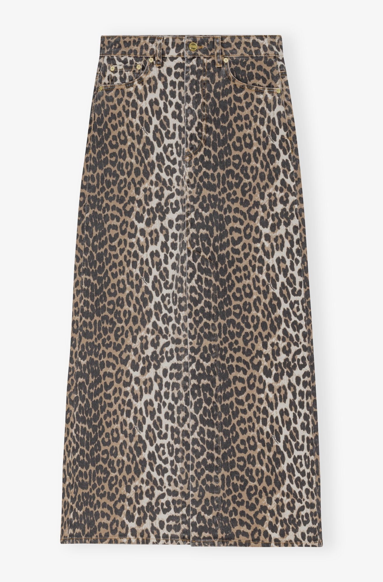 Leopard  Denim Maxi Skirt