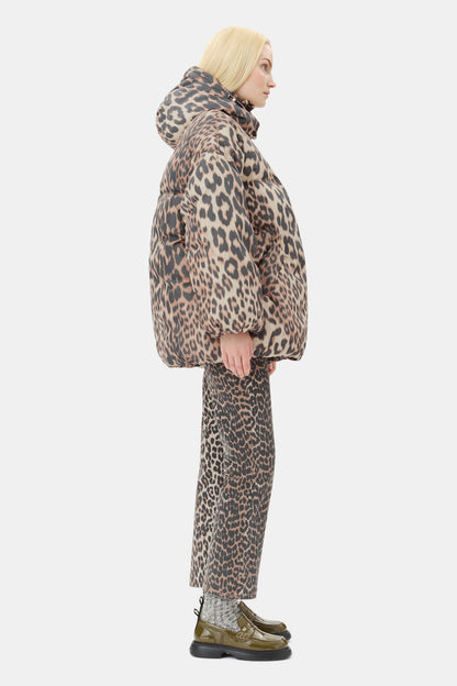 Leopard Midi Puffer Jacket