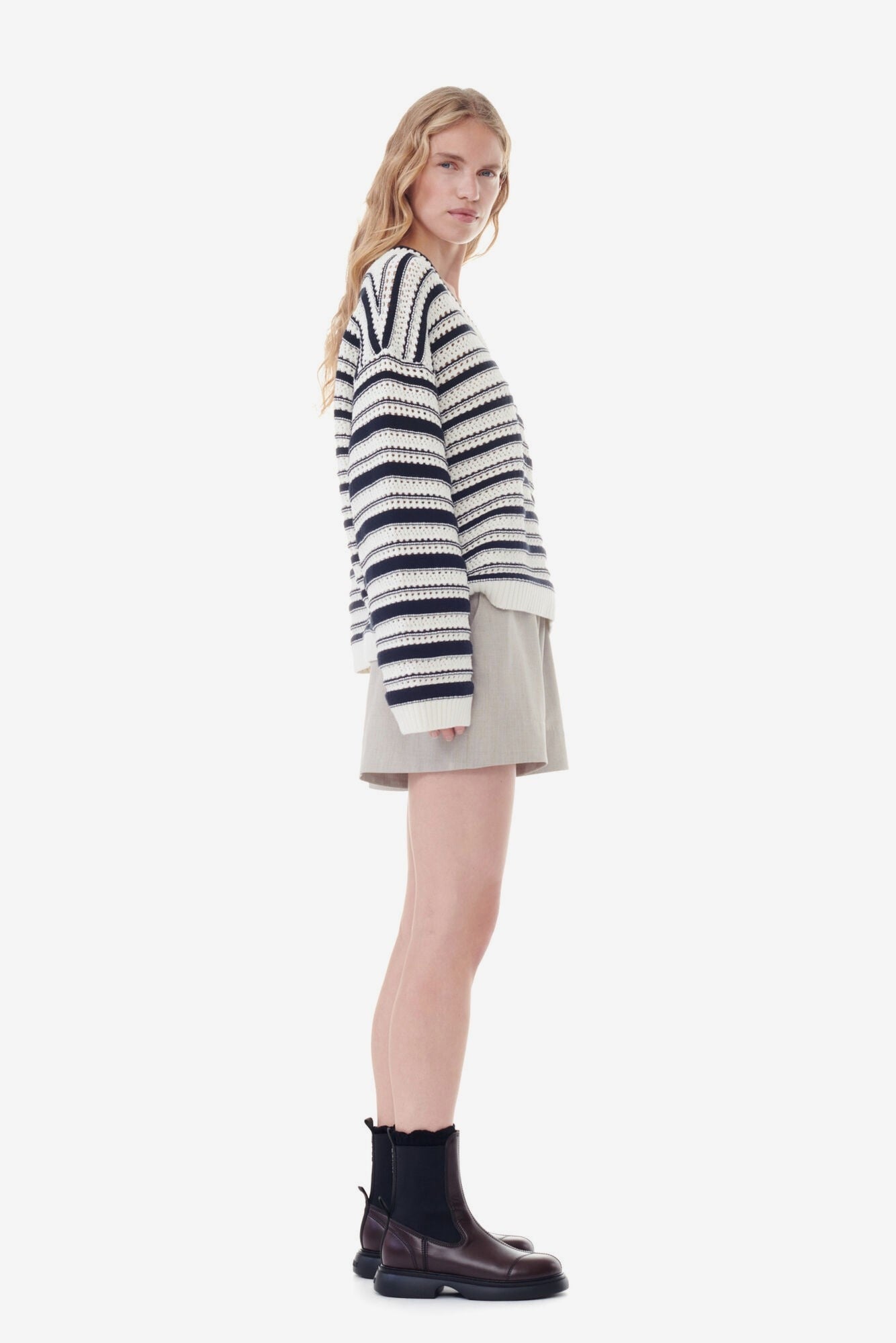 Striped Cotton Pointelle V-neck