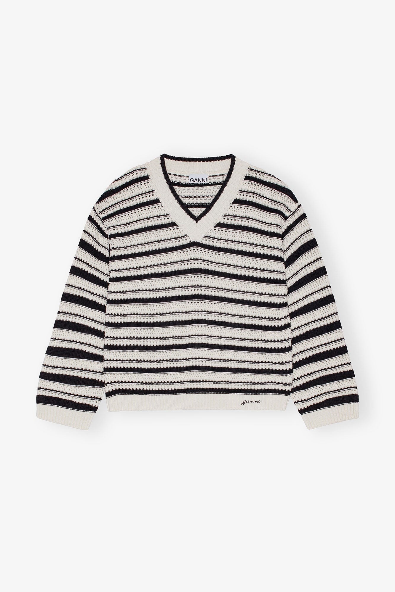 Striped Cotton Pointelle V-neck