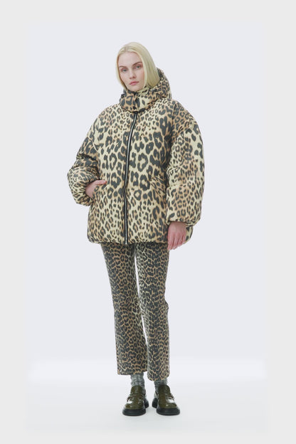 Leopard Midi Puffer Jacket